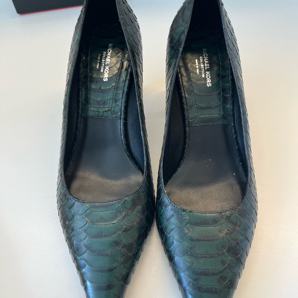 Michael Kors Collection - Croc Hunter Green Kitten Heel